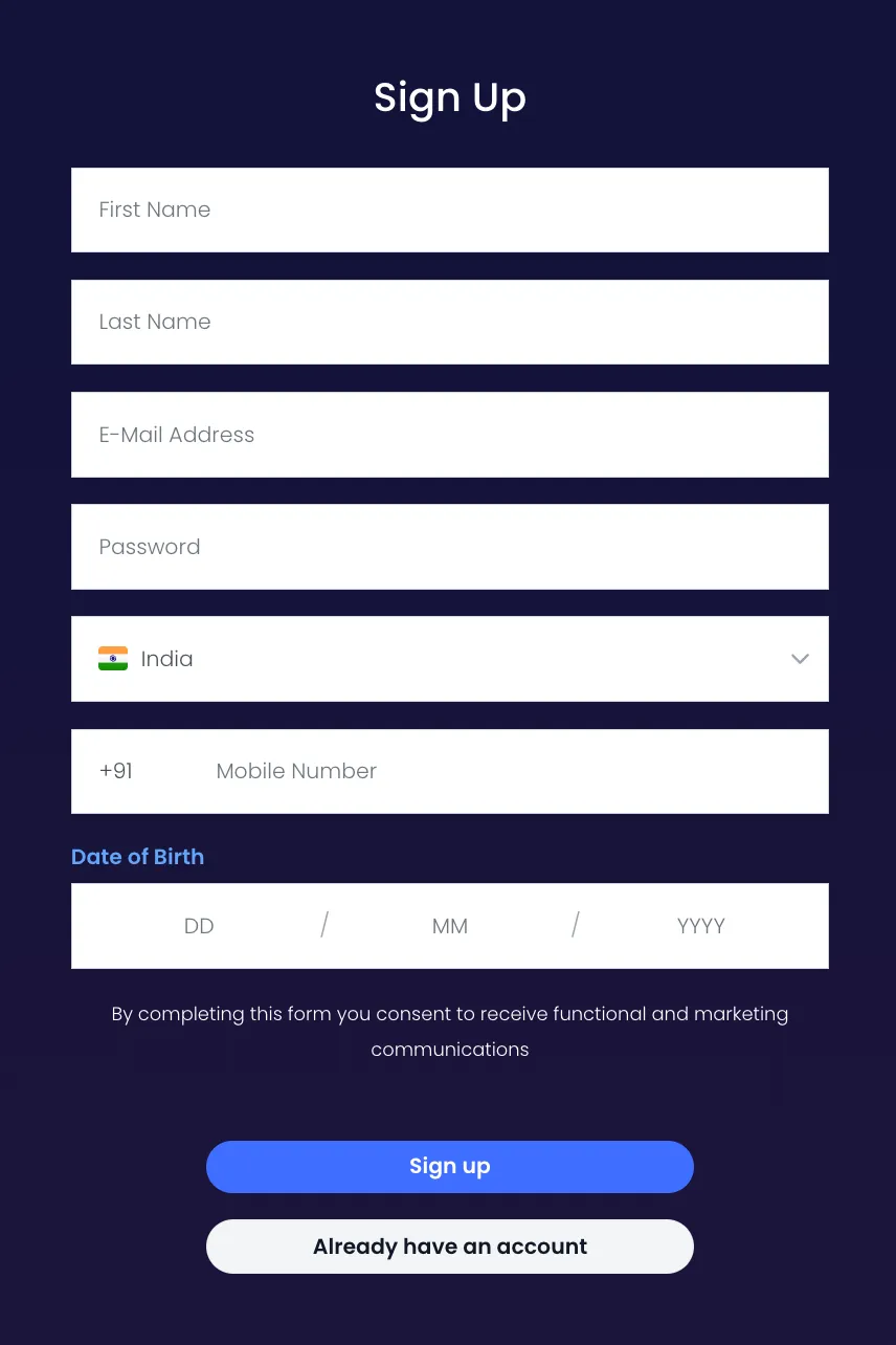 dreams-casino signup page